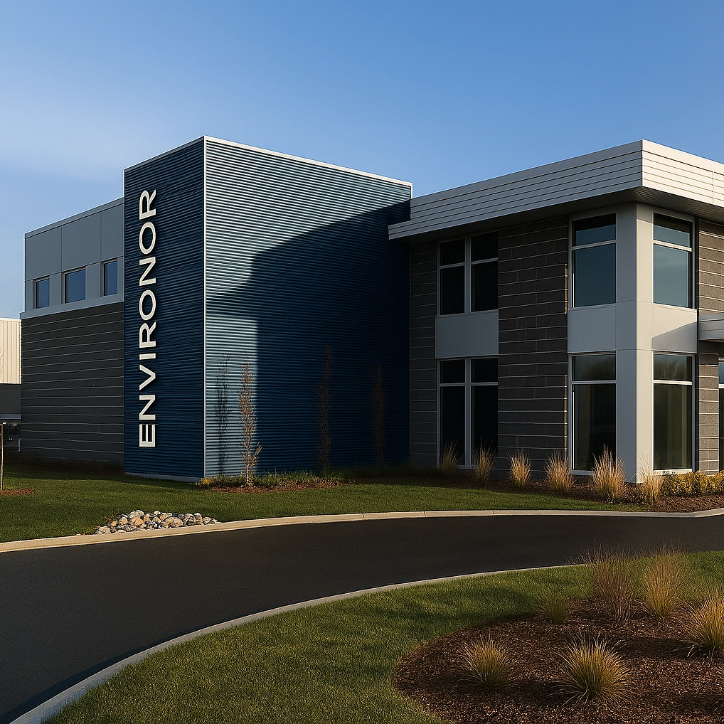 Bâtiment industriel moderne d’Environor - expert en eau potable depuis 2003